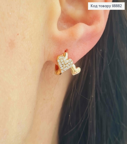 Серьги кольца "Сердца" с Блестящими камешками (0,7см), диаметр 1см, Xuping 18K 118882 фото 2