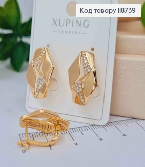 Серьги "Молниеносные" с Блестящими камешками, 1,9см, английская застежка, Xuping 18K 118739 фото