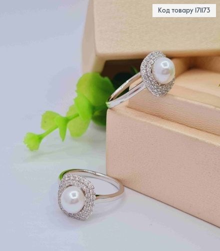 Кольцо родованное украшенное Блестящими камнями и Жемчужкой, Xuping 18К 171173 фото 1