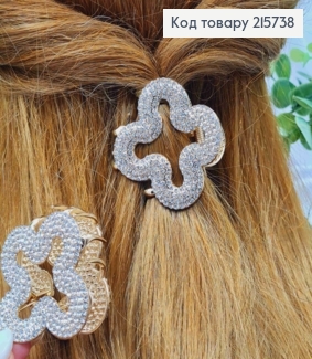 Краб металл "Четырехлистник" с блестящими камешками, 5см, Золотого цвета 215738 фото