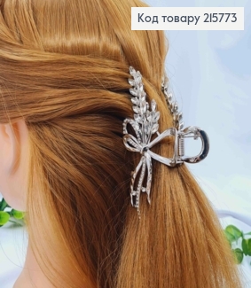 Краб метал  "Бантик з Колоском" прикрашений Блискучими камінцями, 11,5см, Срібного кольору 215773 фото