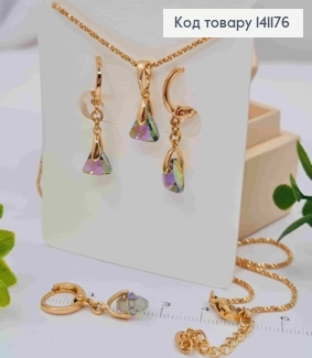 Набір: з підвісним камінням Сваровськи, Сережки кільця(1,2+0,6см), Ланцюжок(40+5см), Xuping 18К 141176 фото