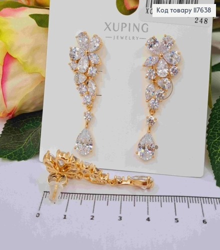 Серьги гвоздики, "Цветок" с большими блестящими камешками, 4,5см XUPING 18K 117638 фото 2