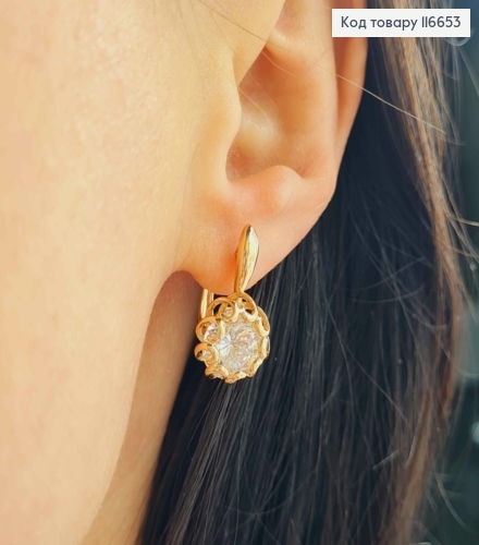 Серьги "Тоскана" с камнем и оправой с волнами, 2см, англ. зам. Xuping 18K 116653 фото 2