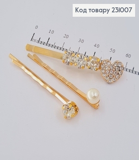 Заколка невидимка металл золото Сердце 6 см 3 шт / уп. цена за уп. 231007 фото