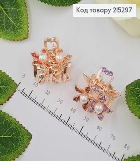 Краб металл цвета розового золота, 2,5см, цветочки с камешками и жемчужинами в ассорт. 215297 фото