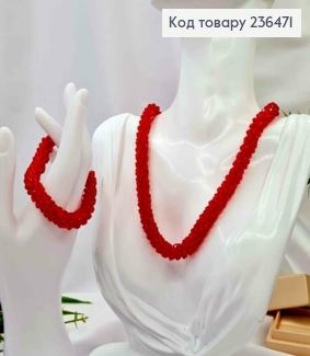 Набір: Намисто(43см) + Браслет (20см) зі Стеклярусу, Червоного кольору, застібка на магніті 236471 фото