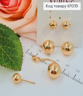 Серьги гвоздики, "ДИОР" с двумя шариками, 3см Xuping 18K 117035 фото