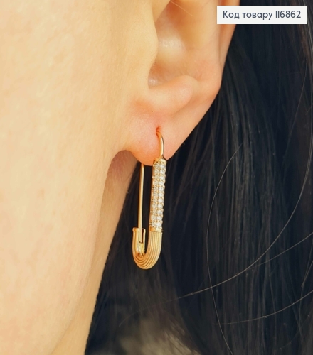 Серьги протяжки, "Шпильки" с рядочком камешков, 2,5см, Xuping 18К 116862 фото 2