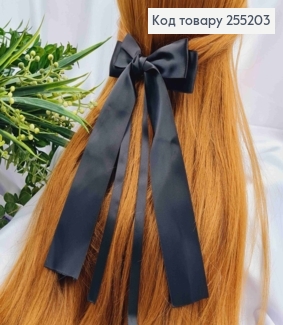 Заколка (7,5см) БАНТ ЧЕРНОГО цвета, ткань атлас, размер 12*30см, Украина 255203 фото