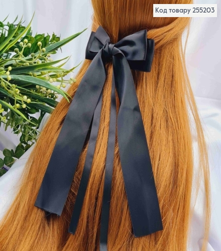 Заколка (7,5см) БАНТ ЧЕРНОГО цвета, ткань атлас, размер 12*30см, Украина 255203 фото 1