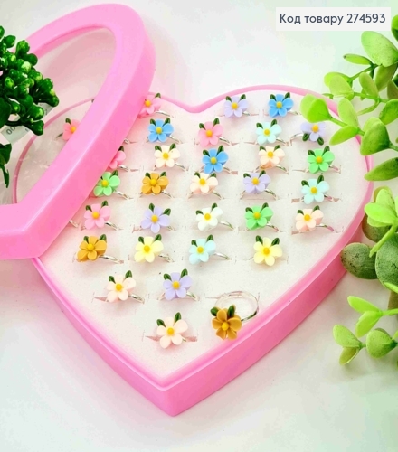 Набір колечок (36шт) "Квіточки", в асортименті, в коробочці- сердечку 274593 фото 1