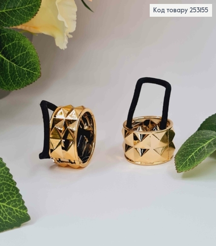 Резинка для высокого хвоста, с шипованным зажимом золотого цвета, диам. 3,5см. 253155 фото 1