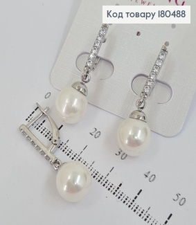 Серьги подвески с жемчугом и камешком родованные Xuping 180488 фото