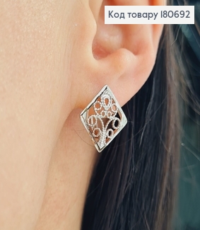 Сережки родированые Узоры в ромбе (англ.застежка), 1,7*1,5см, Xuping 180692 фото