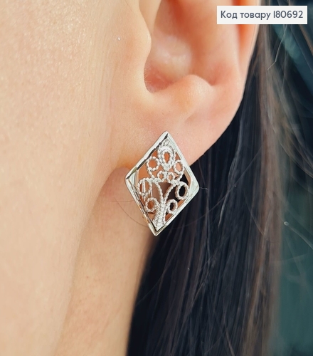 Сережки родированые Узоры в ромбе (англ.застежка), 1,7*1,5см, Xuping 180692 фото 1