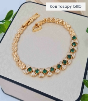 Браслет "ГРАЦИЯ" с Зелеными камешками, длина 17+2,5см, Xuping 18K 151110 фото