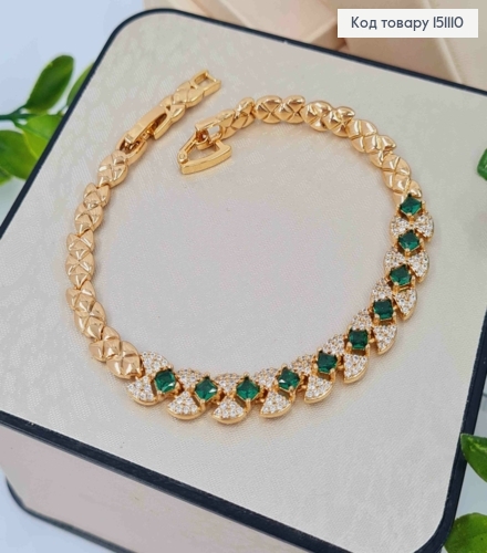 Браслет "ГРАЦИЯ" с Зелеными камешками, длина 17+2,5см, Xuping 18K 151110 фото 1