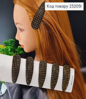 Заколка Тік - так овал клітинка  8 см  чорна з камінцями 232051 фото