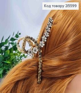 Краб металл "Петелька" с камешками и цветочками, 11,5см, Золотого цвета 215599 фото