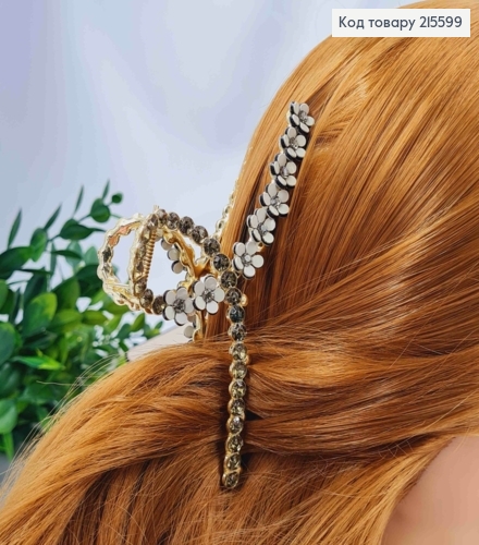 Краб металл "Петелька" с камешками и цветочками, 11,5см, Золотого цвета 215599 фото 1