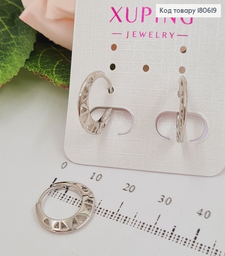 Серьги родованые кольца , с орнаментом 0,3см, Хuping 180619 фото 1