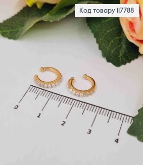 Серьги кафы, с Блестящими камешками и Жемчужинками, 1,2см, Xuping 18K 117788 фото