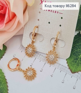 Серьги кольца, с подвеской Божья коровка, в камешках, 1,5см, Xuping 18K 116284 фото