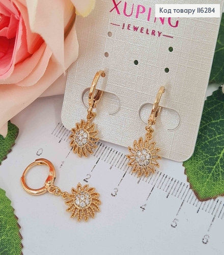 Серьги кольца, с подвеской Божья коровка, в камешках, 1,5см, Xuping 18K 116284 фото 1