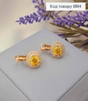 Серьги "Сияние Ночи", с Желтым камнем в оправе из камней,1,9см, англ. зам., XUPING 18K 118114 фото