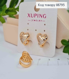 Серьги кольца с Сердечком в камешках (1,5см), диаметр 1,5см, Xuping 18K 118795 фото