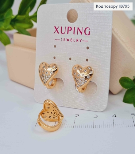 Серьги кольца с Сердечком в камешках (1,5см), диаметр 1,5см, Xuping 18K 118795 фото 1