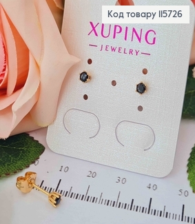 Серьги гвоздики с черным камешком 3мм, Xuping 18K 115726 фото