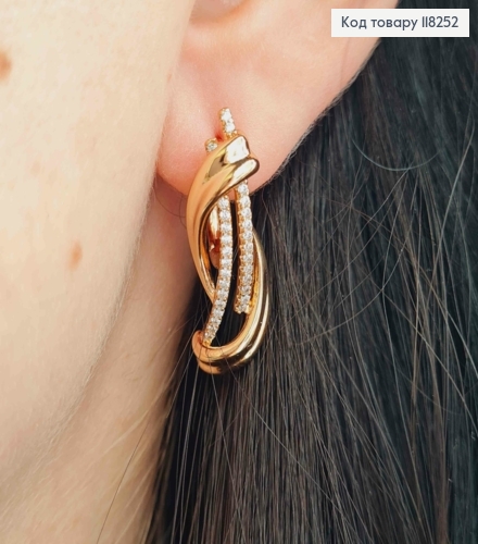 Серьги "ВОДОГРАЙ" украшены Блестящими камешками, 2,8см, английская застежка, Xuping 18К 118252 фото 1
