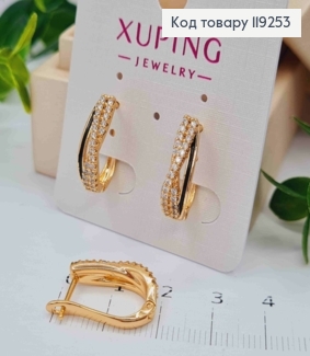 Серьги Овальные с Блестящими камешками и Черной эмалью, длина 1,8см, английская застежка, Xuping 18K 119253 фото