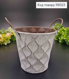 Відерце-кашпо, метал, ,білого кольору, з об'ємним візерунком, висота 12см, Польща 591323-1 фото