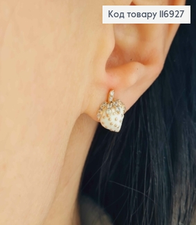 Серьги гвоздики, Клубника, белого цвета с камешками, 1,3см, Xuping 18K 116927 фото