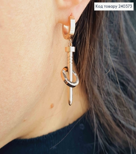 Серьги кольца 1см, золотого цвета, стилизованные под Картье, 3,5см, сталь Stainless Steel 260016 фото 2