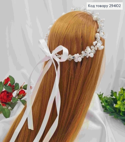 Венчик с бусинками и камешками, белого цвета, ручная работа. 294102 фото 2