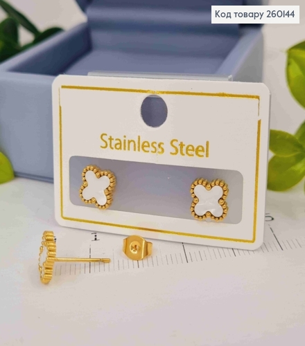 Серьги гвоздики, лимонного цвета, с перламутровой эмалью, "Van Cleef", 9мм, сталь Stainless Steel 260144 фото 1