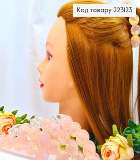 Заколка банан (акрил), прикрашена Стразами, 10см, Перламутрово-Рожевого кольору 223123 фото