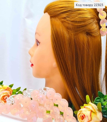 Заколка банан (акрил), прикрашена Стразами, 10см, Перламутрово-Рожевого кольору 223123 фото 1