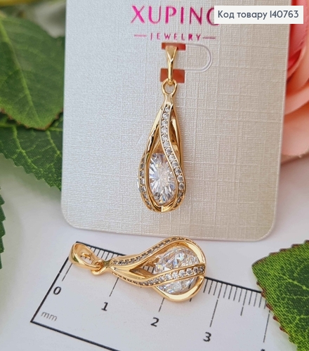 Кулон, "Течение" с камнем, 2,5см, Xuping 18K 140763 фото 1