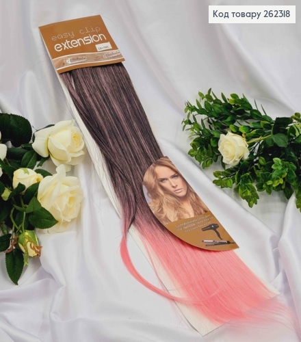 Пасма штучного волосся ЧОРНО-РОЖЕВЕ омбре на двох заколках, довжина 60см. 262318 фото 1