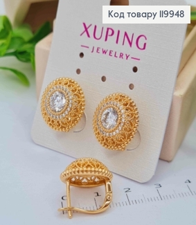 Серьги "Райская Богемия" с Блестящим камешком, 1,5см, английская застежка, Xuping 18K 119948 фото