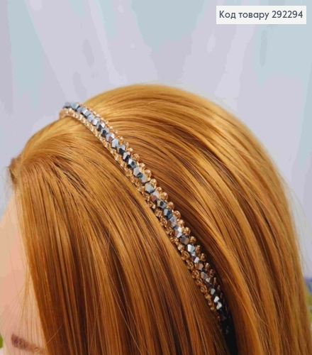 Обруч металевий з Бусинками в три ряди, колір Сірий+Пудра, 9мм 292294 фото 1