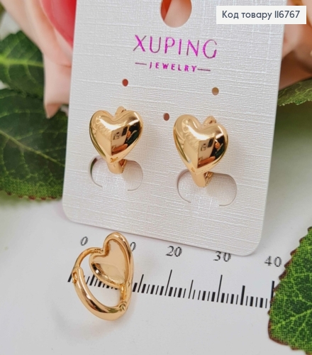 Серьги кольца 1,3см, С Сердечками 1см, Xuping 18K 116767 фото 2