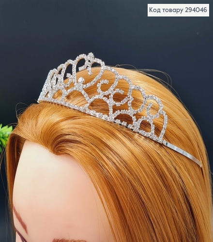 Тіара під срібло "Павутинка" з перламутровими камінцями 294046 фото 2