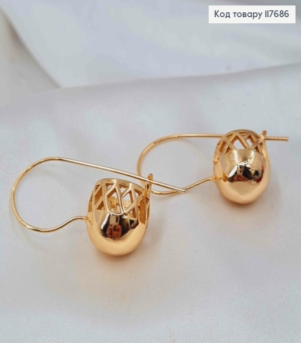 Серьги с большими подвесными шарами диаметром 1,4см, франц. застежка, Xuping 18K 117686 фото 2