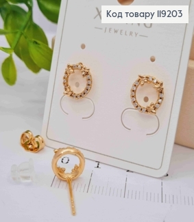 Серьги гвоздики Круг с Бабочками и Блестящими камешками, 0,9см, Xuping 18K 119203 фото